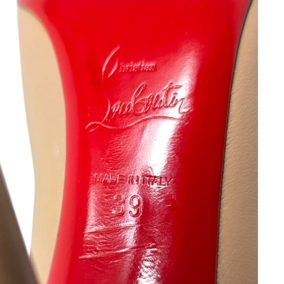 Christian Louboutin Apostrophy 100 Pointed Toe Heel Pump Nude Beige Leather 39 - Picture 10 of 13